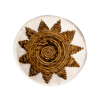 Round Boho Wall Basket – Woven Wall Decor with Embroidered Star Pattern ADARI (2 sizes, Ø30/40 cm)