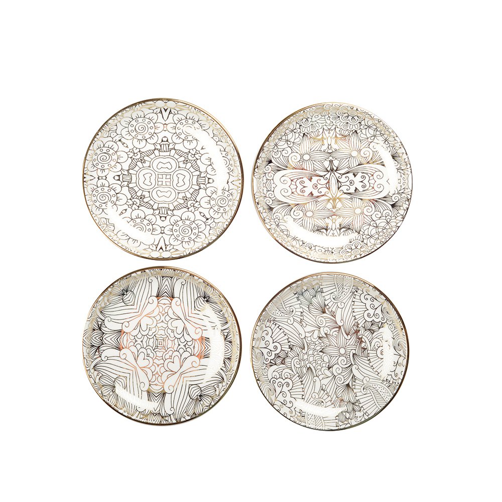 Set of 4 white plates abstract design