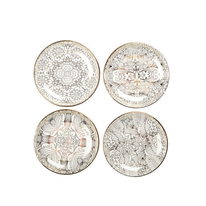 Set of 4 white plates abstract design