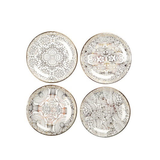 Set of 4 white plates abstract design