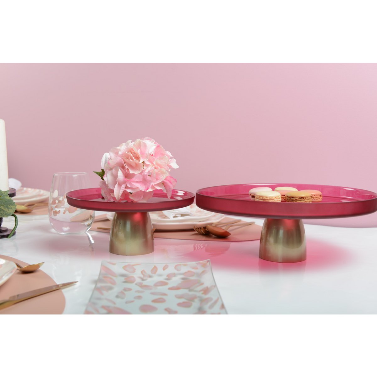 Raspberry cake stand on gold foot 28cm
