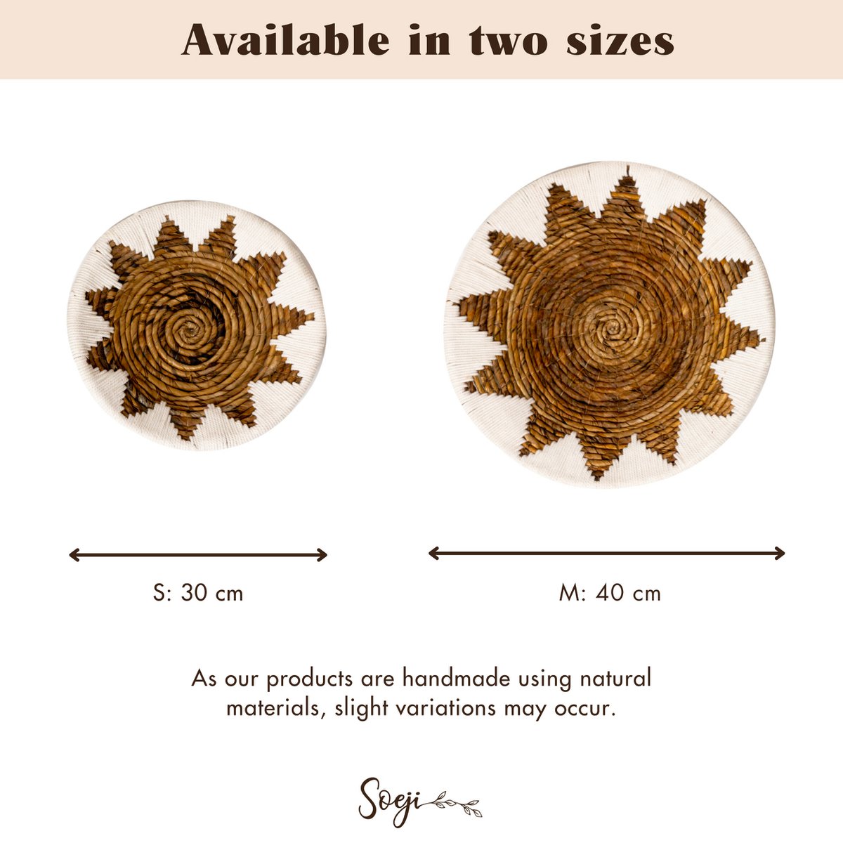 Round Boho Wall Basket – Woven Wall Decor with Embroidered Star Pattern ADARI (2 sizes, Ø30/40 cm)