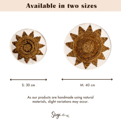 Round Boho Wall Basket – Woven Wall Decor with Embroidered Star Pattern ADARI (2 sizes, Ø30/40 cm)