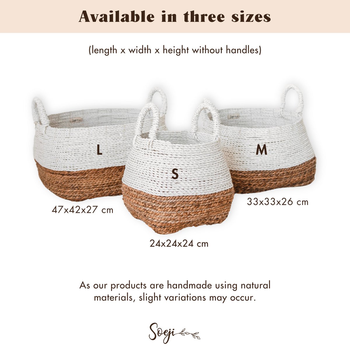 Woven Storage Basket White – Boho Decorative Basket – Square Laundry Basket – Shelf Basket Made of Banana Fibre MAJALENGKA white (3 sizes)