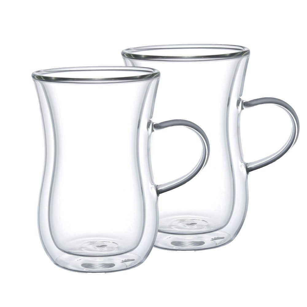 Double glass tea cups with handle - Lot of 2