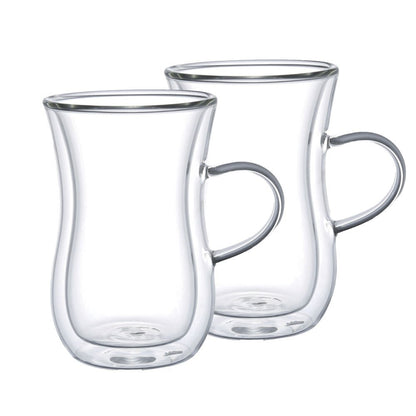 Double glass tea cups with handle - Lot of 2