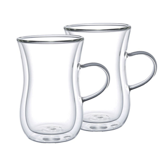 Double glass tea cups with handle - Lot of 2