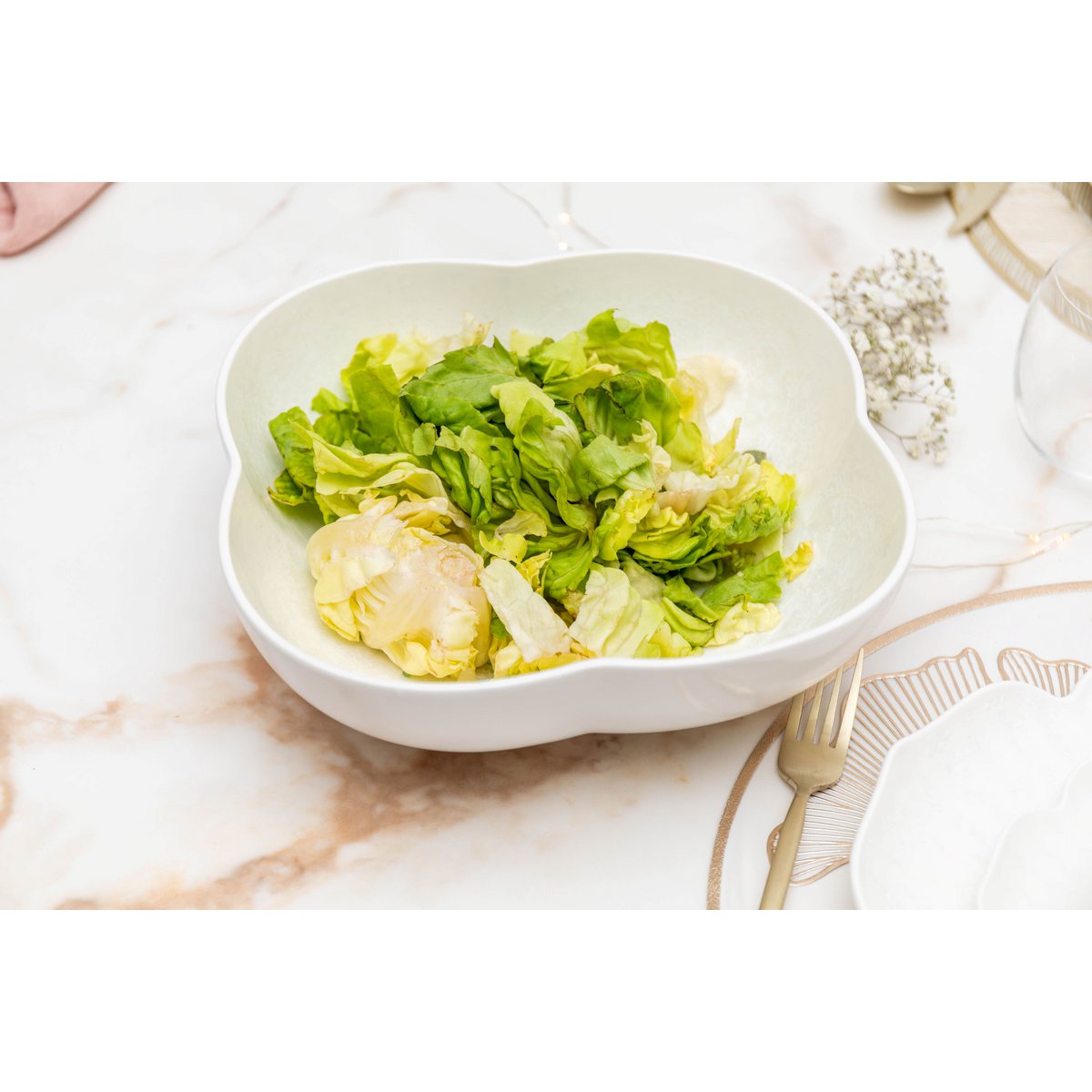 Floral white porcelain salad bowl 25.5 cm