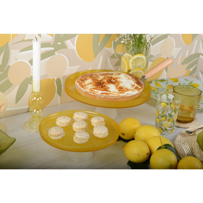 Yellow cake stands on white foot 21cm - Lemon