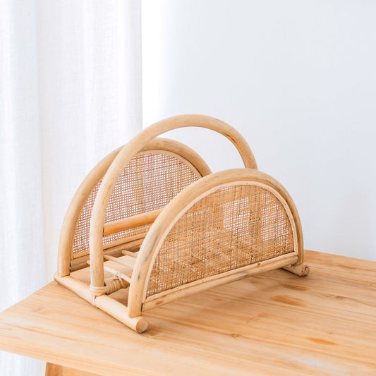 Rattan Newspaper Rack – Magazine Holder – Boho Newspaper Basket – Handmade Rattan Newspaper Holder ALOR