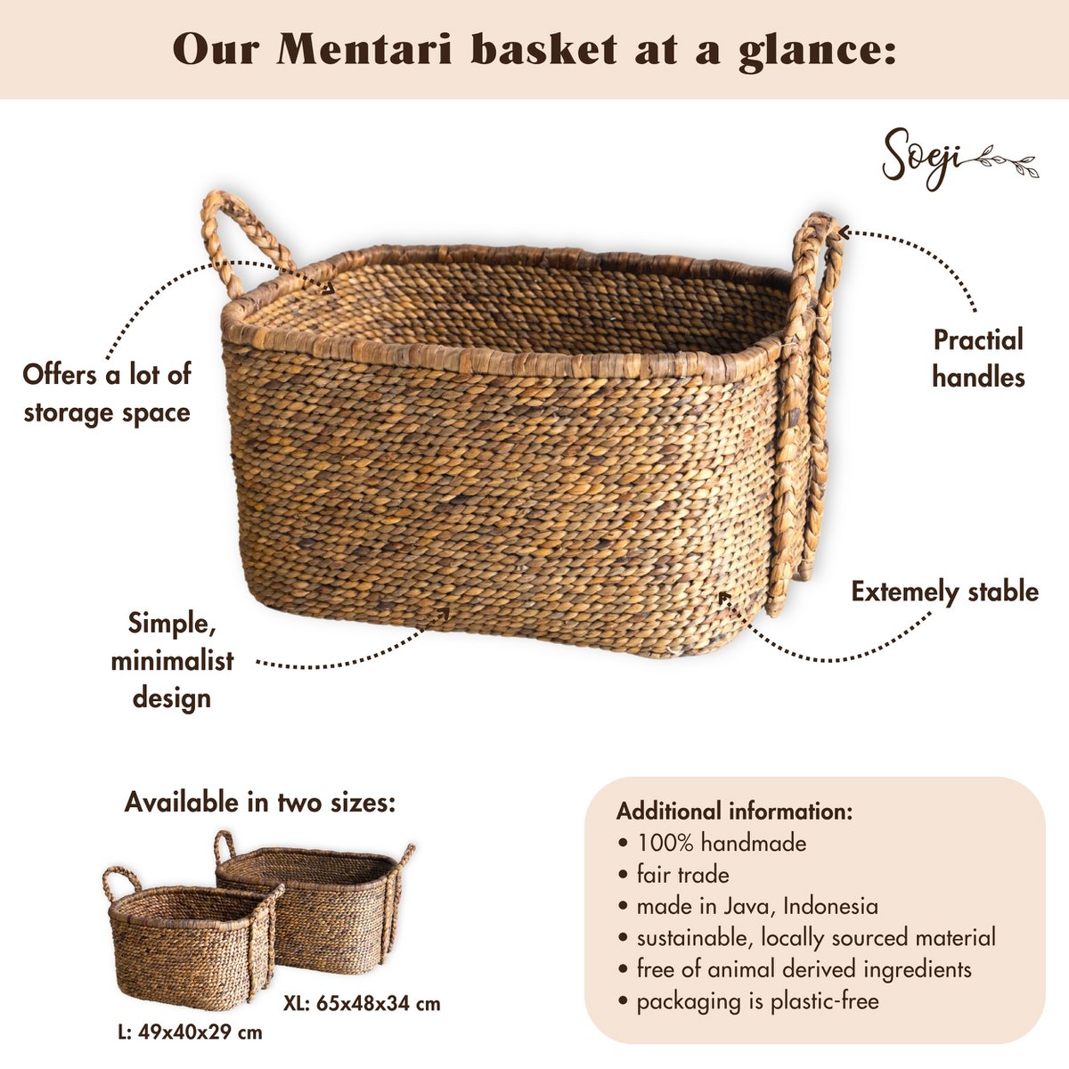 MENTARI water hyacinth basket, rectangular storage basket for towels and linens