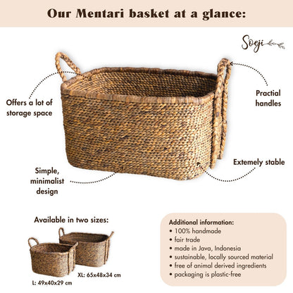 MENTARI water hyacinth basket, rectangular storage basket for towels and linens