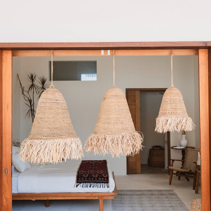 Raffia Boho Lampshade – Hanging Lamp – Pendant Light – Handwoven Ceiling Light with Long Fringes (3 sizes Ø 30/40/50 cm) KALIMA