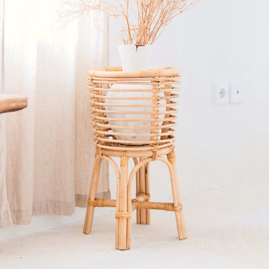 Rattan Plant Stand Round – Boho Planter – Rattan Plant Basket – Natural Flower Stand for Pots up to Ø20 cm AKARA