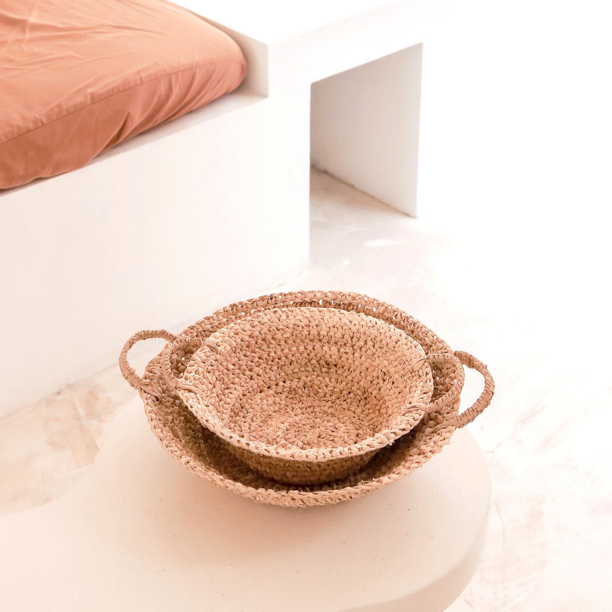 Woven Raffia Bowl | Fruit Bowl made from Light Natural Fibres | Bread Basket RAGA (2 sizes)