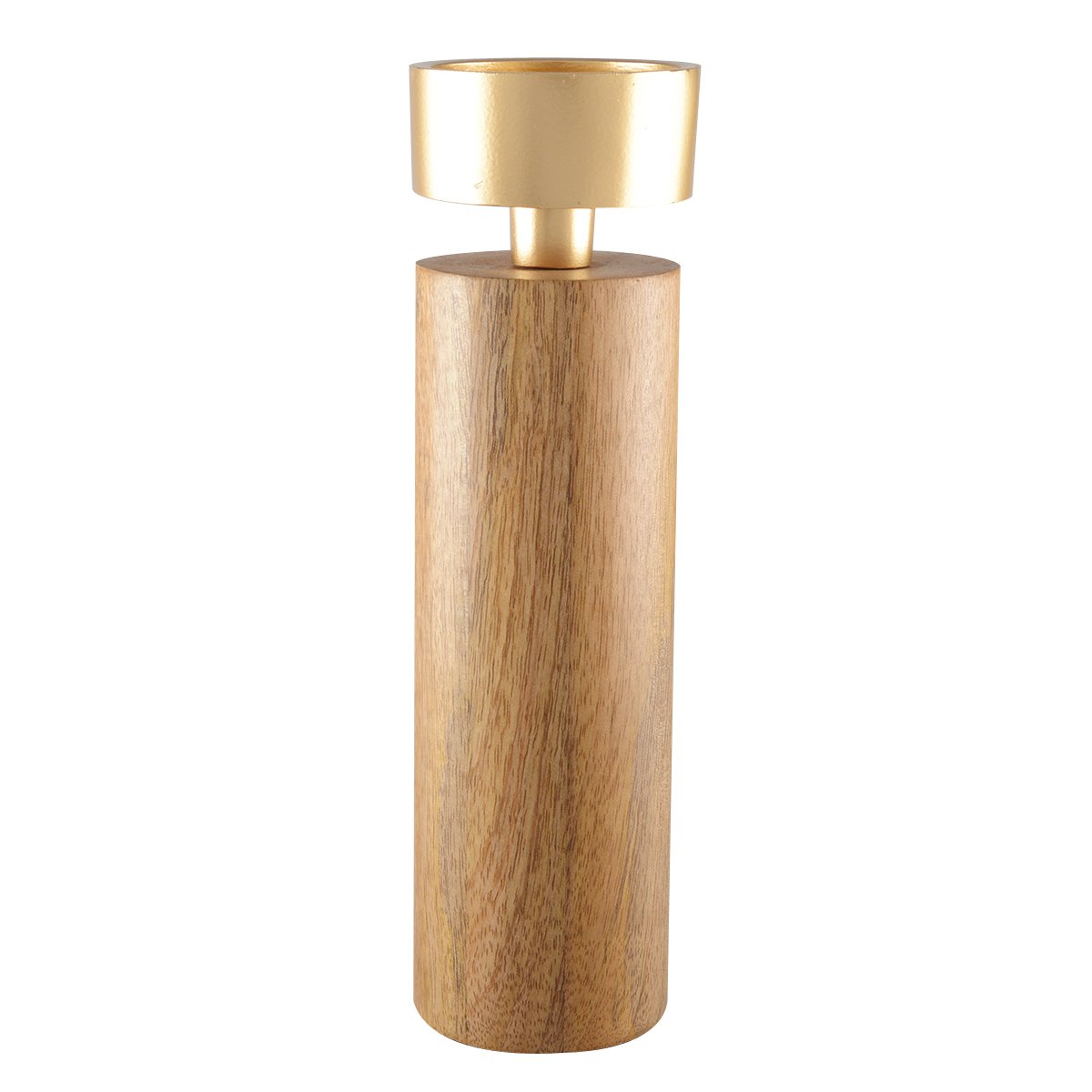 Wood and golden metal candle holder 27cm