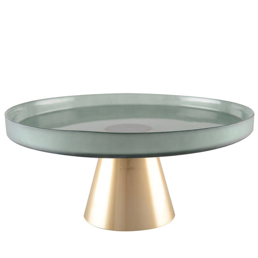 Cake stand green on gold foot 21x21x8cm