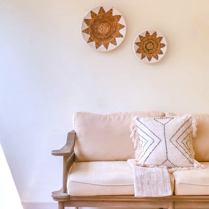 Round Boho Wall Basket – Woven Wall Decor with Embroidered Star Pattern ADARI (2 sizes, Ø30/40 cm)