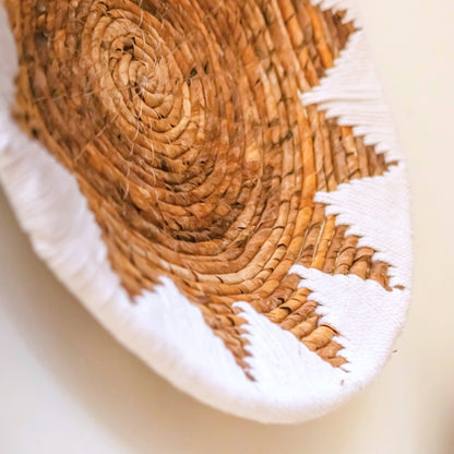 Round Boho Wall Basket – Woven Wall Decor with Embroidered Star Pattern ADARI (2 sizes, Ø30/40 cm)