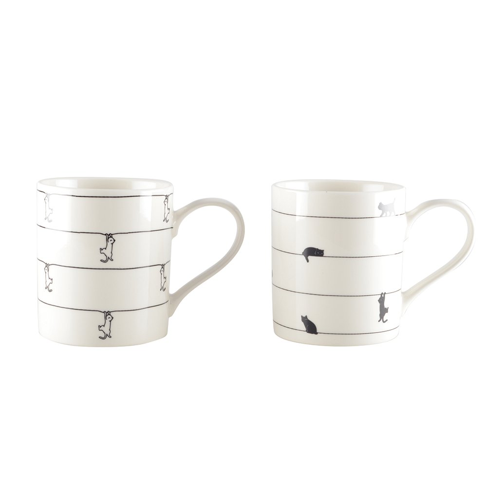 White tea cups with cat design - set of 2
