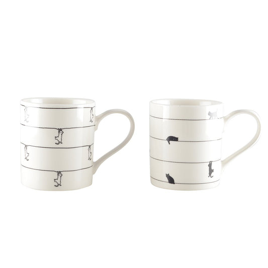 White tea cups with cat design - set of 2