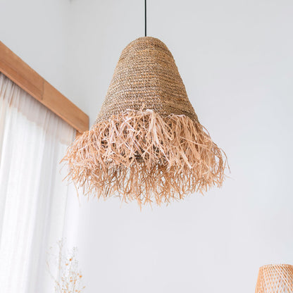 Raffia Boho Lampshade – Hanging Lamp – Pendant Light – Handwoven Ceiling Light with Long Fringes (3 sizes Ø 30/40/50 cm) KALIMA