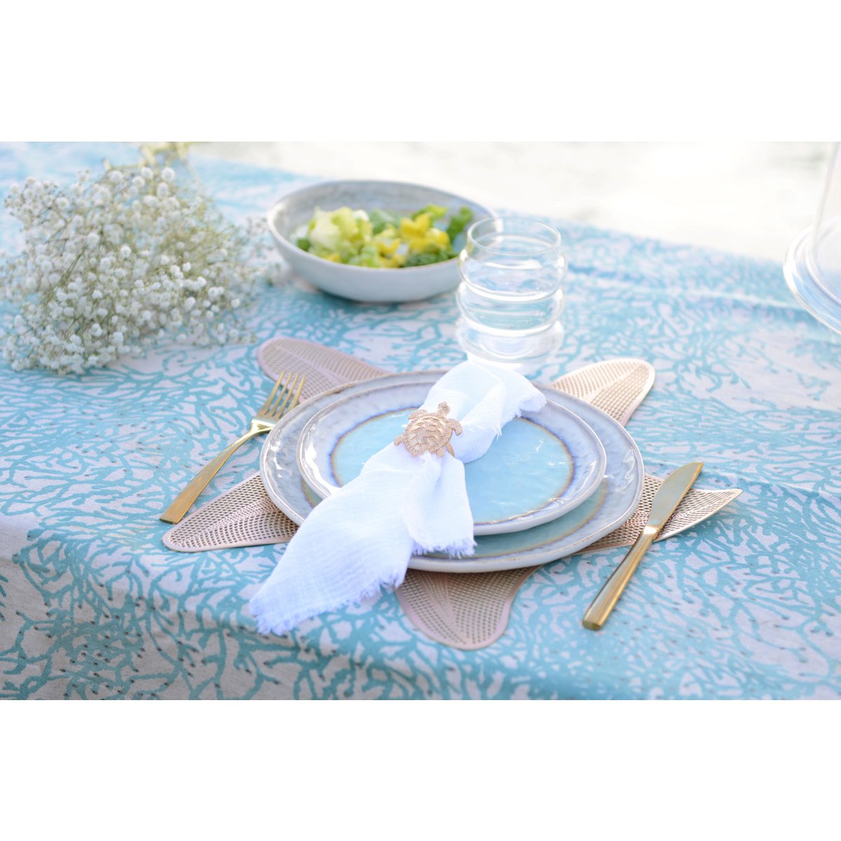 Turquoise porcelain dessert plate 21.5x21.5x1.4cm