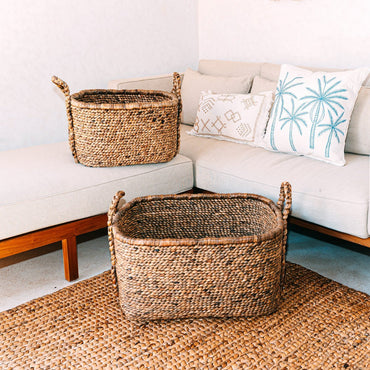 MENTARI water hyacinth basket, handmade square hamper for blankets and clothes
