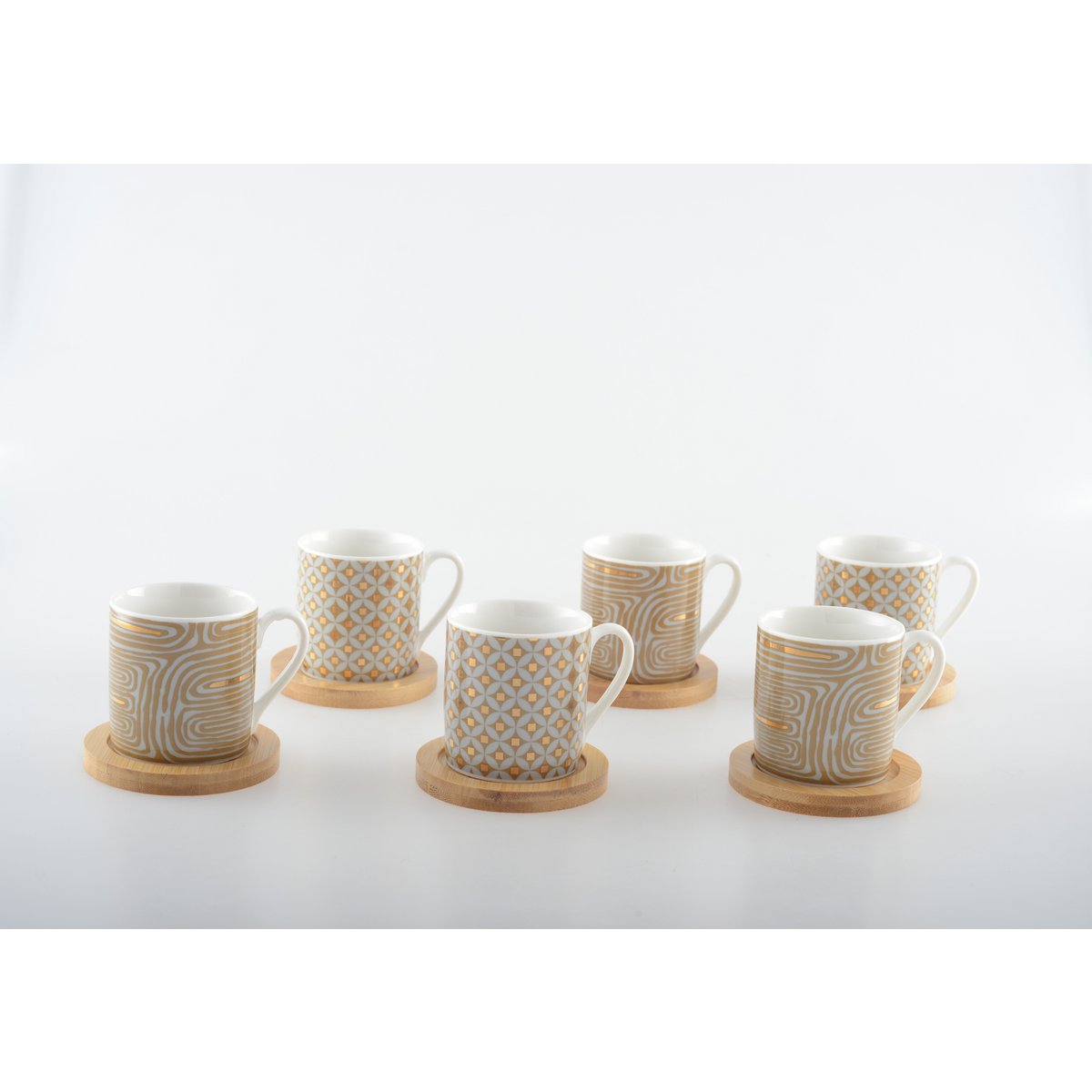 Set of 6 small coffee cups with the coasters