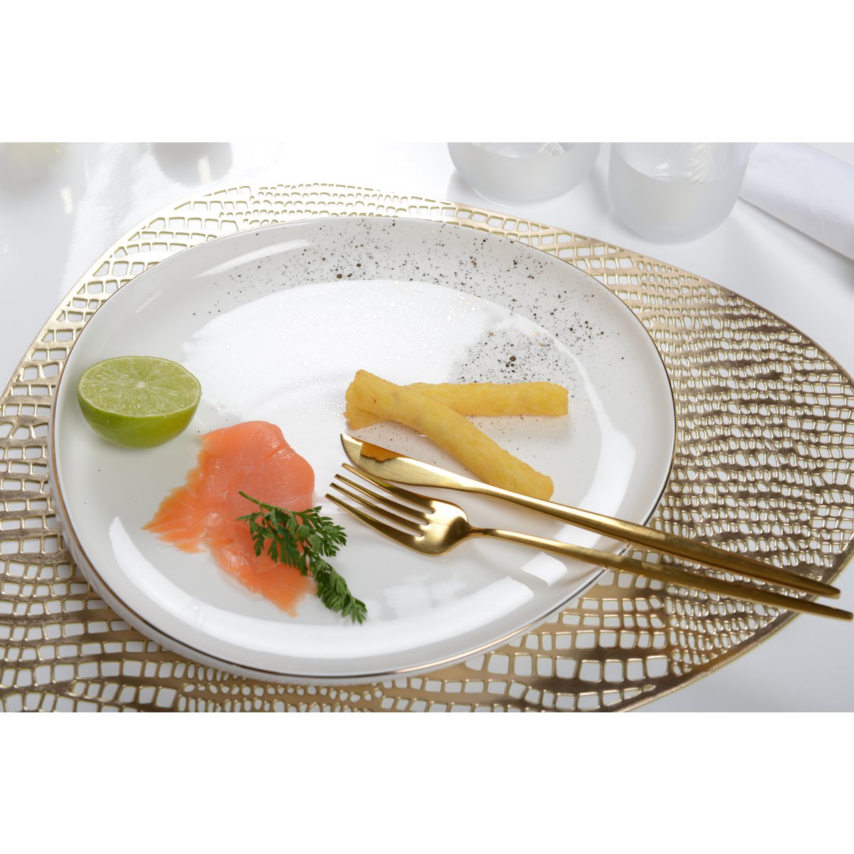 White oval dessert plate