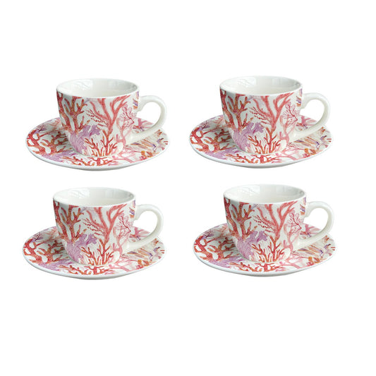 Set of 4 coffee cups and saucers - pink coral patters