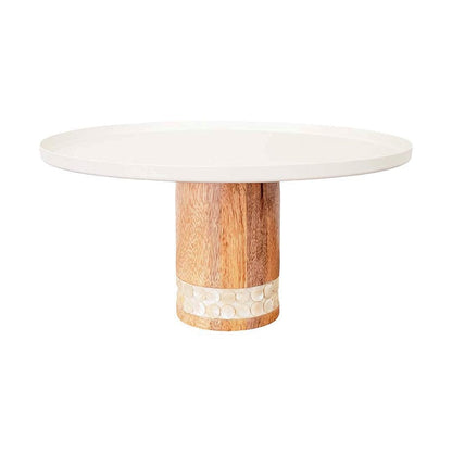 White cake stand on wooden foot 30x30x15cm
