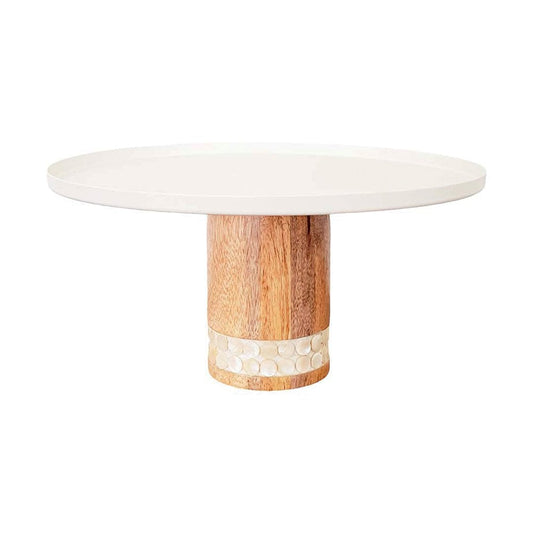White cake stand on wooden foot 30x30x15cm