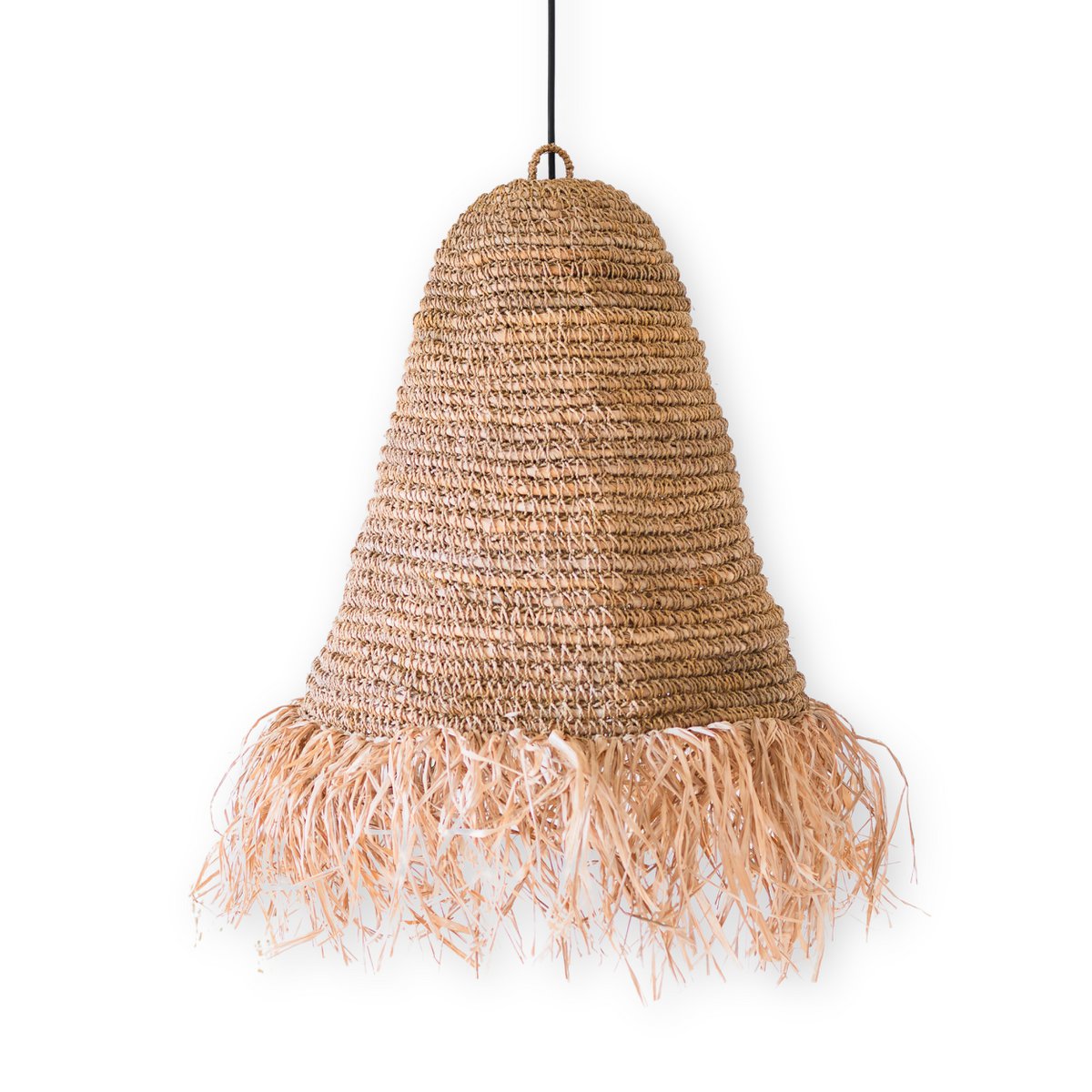 Raffia Boho Lampshade – Hanging Lamp – Pendant Light – Handwoven Ceiling Light with Long Fringes (3 sizes Ø 30/40/50 cm) KALIMA