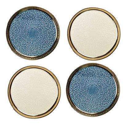 Dessert plate with gold edge 2 blue and 2 cream - Lot of 4
