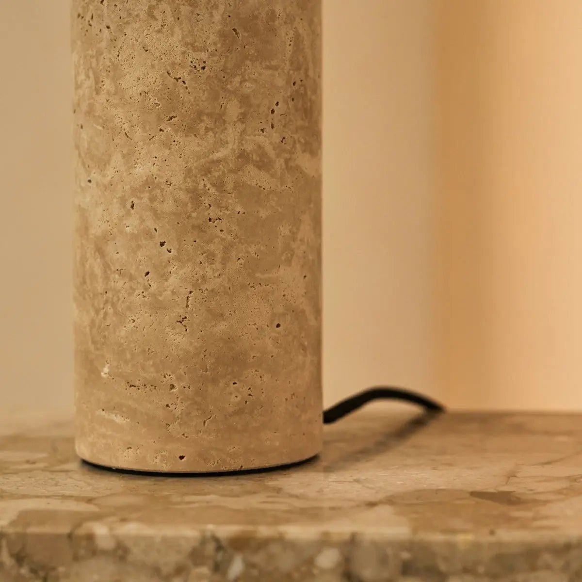 Nicolaas Travertine and Metal Table Lamp