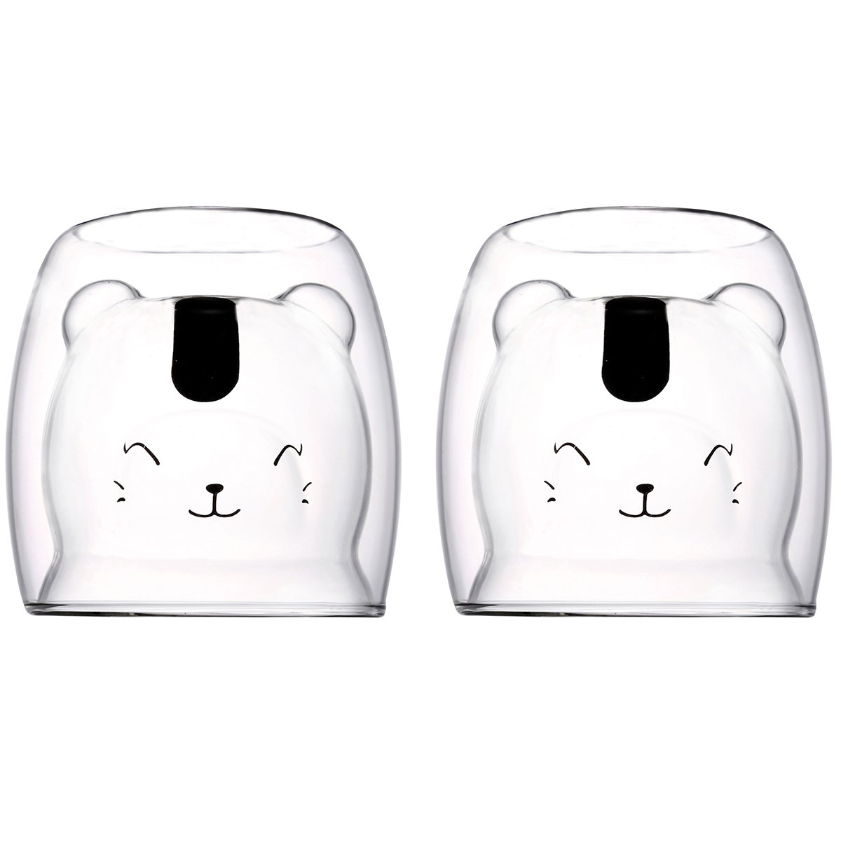 Lot of 2 double glass bear cups