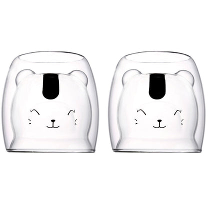 Lot of 2 double glass bear cups