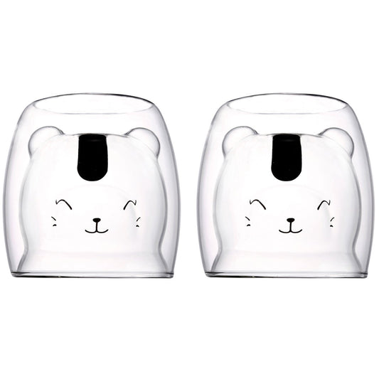 Lot of 2 double glass bear cups