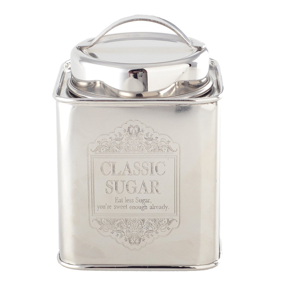 Elegant silver sugar box made of stainless steel for kitchen