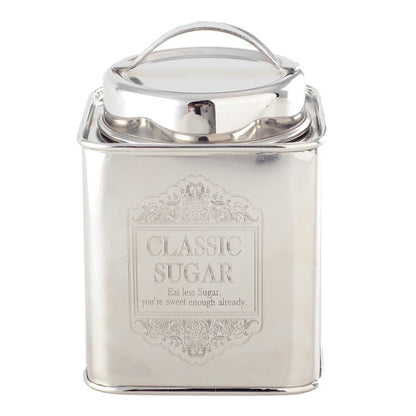 Elegant silver sugar box made of stainless steel for kitchen