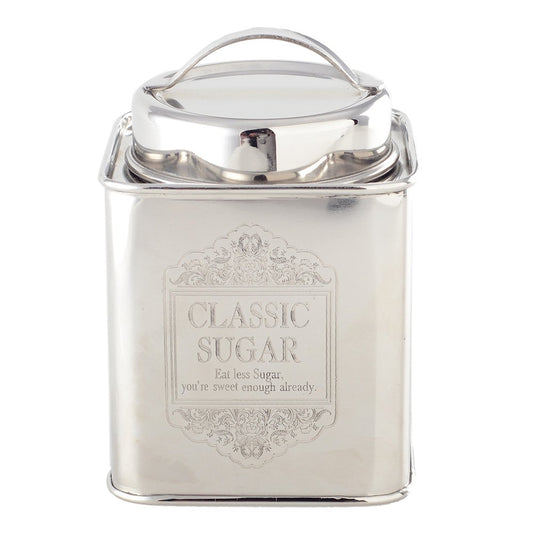 Elegant silver sugar box made of stainless steel for kitchen