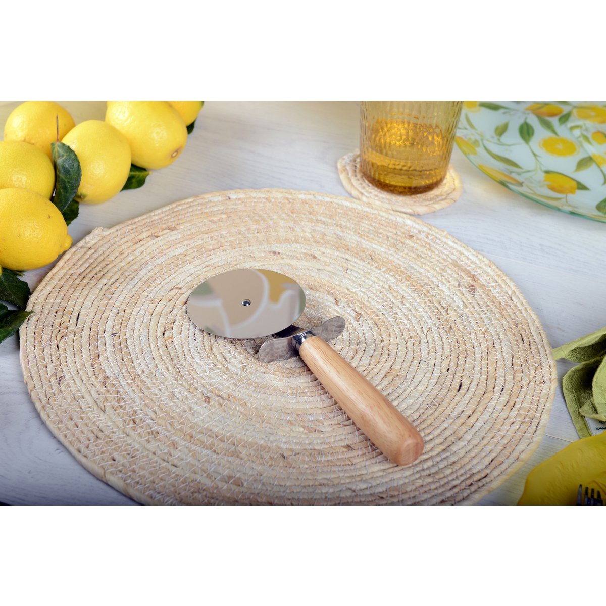 Handcrafted Aulica rope placemat protecting wooden dining table