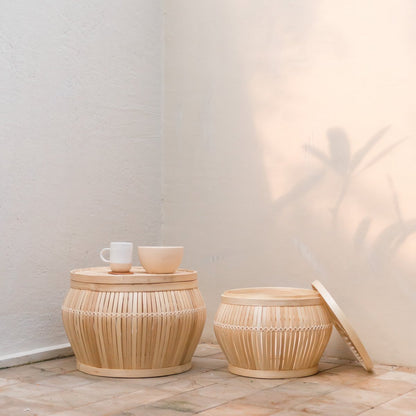 Batavia bamboo basket table perfect for coffee corner or reading nook