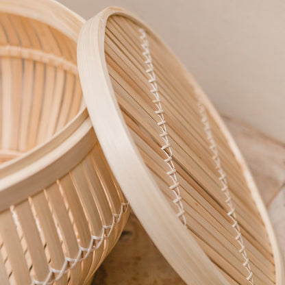 Batavia handwoven bamboo basket table showing detailed craftsmanship
