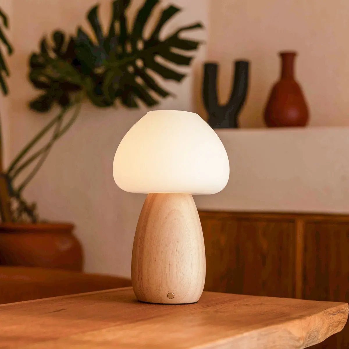 Bear Wooden Lamp creating soft cozy ambiance on nightstand