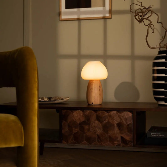 Elegant Bear Lamp with wooden base adding warm light to living room