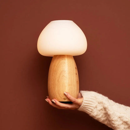 Soft glowing Bear Lamp with frosted glass diffuser and wooden base