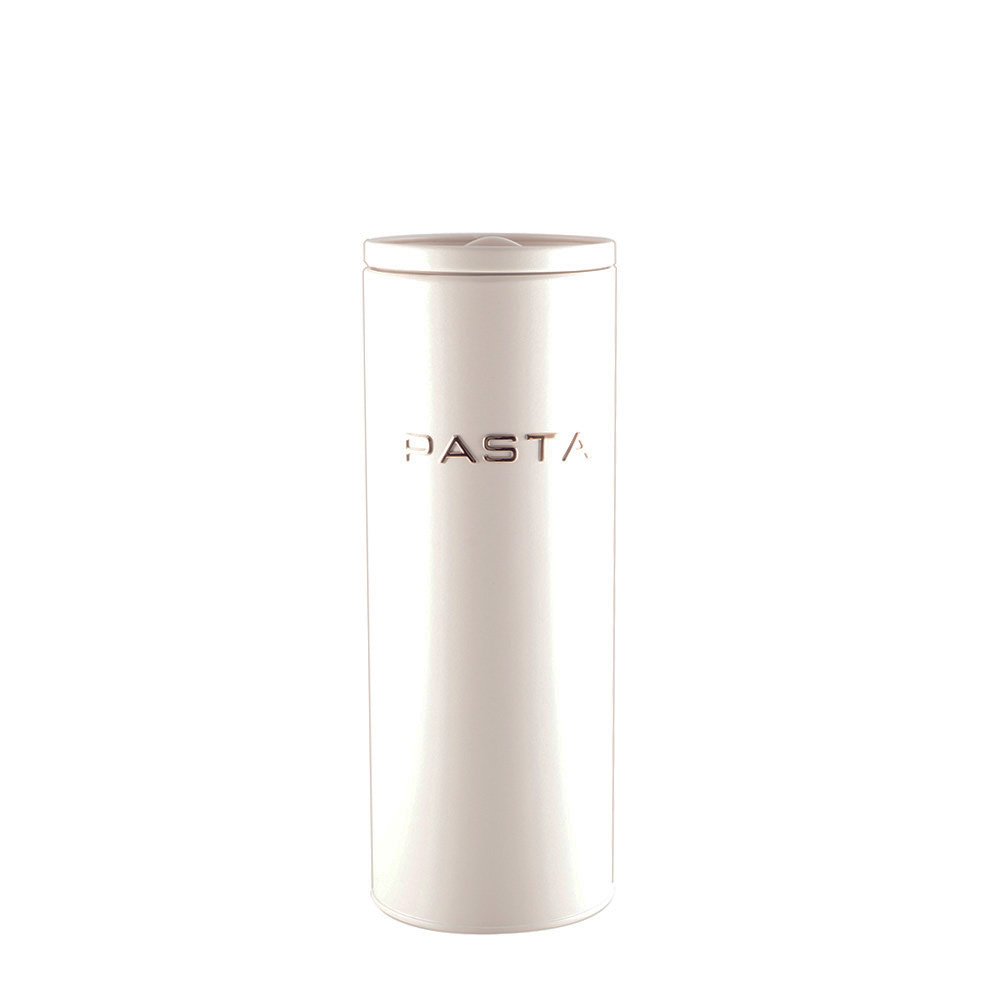 Elegant beige steel pasta box with airtight seal for kitchen storage
