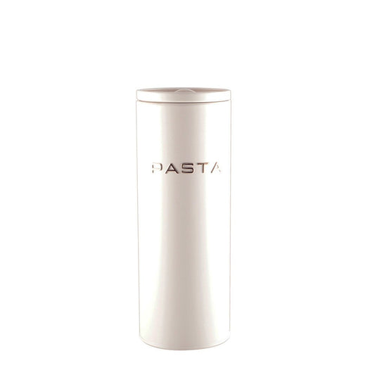 Elegant beige steel pasta box with airtight seal for kitchen storage